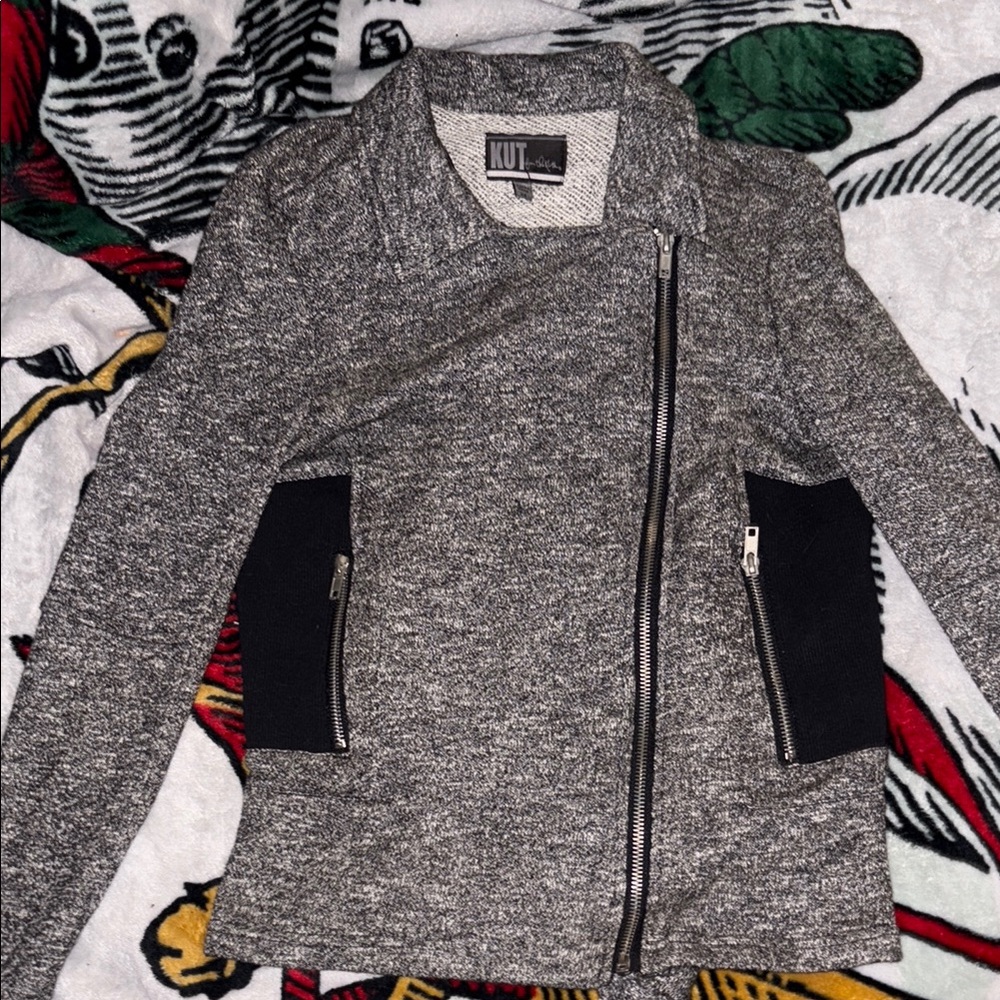 Kut from the Kloth Gray and Black Moto Fitted Jacket XS
